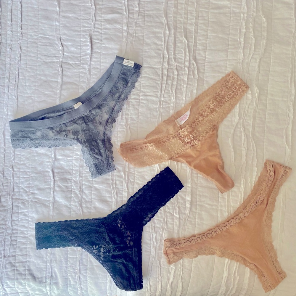 Victorias Secret Cotton & Lace Thong Bundle NWOT Sz Medium